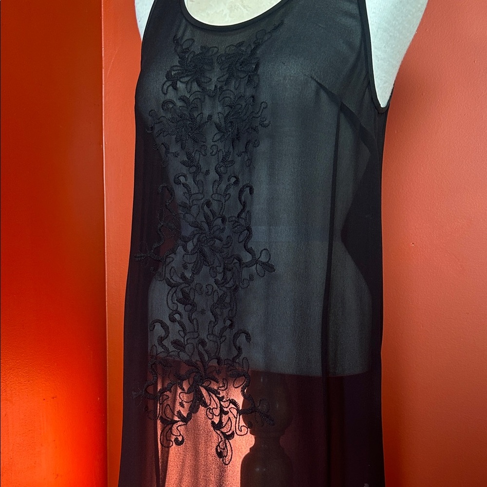 Wilfred Aritzia Long Black Sheer Silk Tank Top - Picture 2 of 13